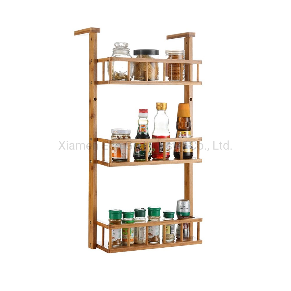 Adjustable Bamboo Storage Rack Wall Mount Spice Rack Refrigerator Side Rack