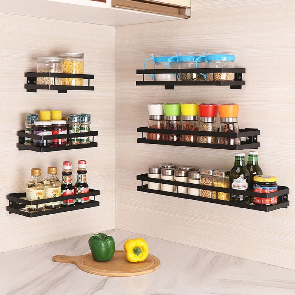 Hygiene Kitchen Wall Shelf Storage Organizer Shelf Spice Rack Punch Free Storage Rack Silver Guardrail Esgesg17394