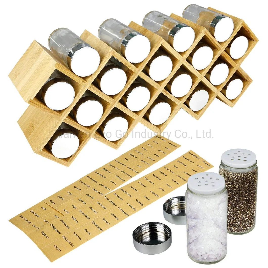 Bamboo Spice Rack with 18 Spice Jars and Labels Wall Mount Spice Rack